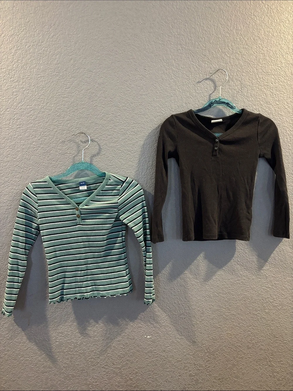 Old Navy Girls' Long-Sleeve Henley Tops - Mint Stripe & Black